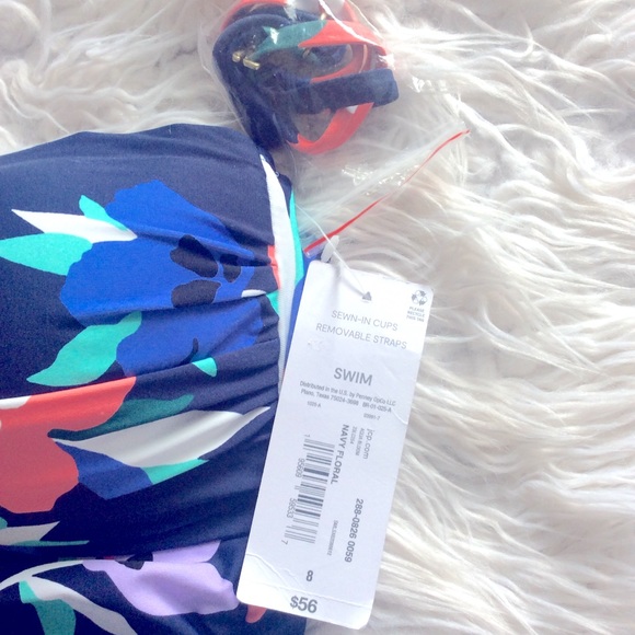 NWT Liz Claiborne Navy Floral Bandeau Tankini Top - Picture 3 of 5